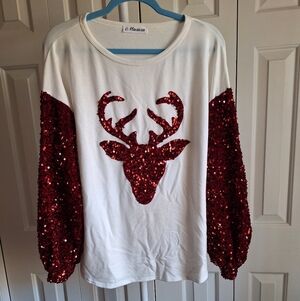 Red Sequin Reindeer Top